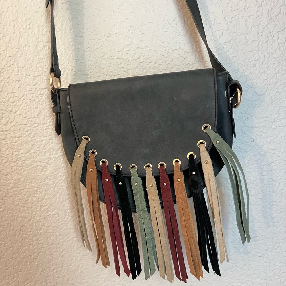 Dolce Vita crossbody mixed color fringe adjustable strap gold hardware